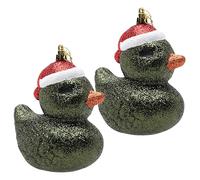 Christmas Concepts® Pack of 2-110mm (4.3") Forrest Green Glittery Festive Duck Baubles - Christmas Tree Decorations
