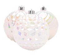 Christmas Concepts® Pack of 3-150mm (5.9") Giant White Iridescent Faceted Baubles - Shatterproof Hanging Ornaments - Christmas Decorations