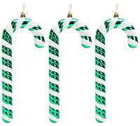 Christmas Concepts® Pack of 3-250mm (10") Extra Large Candy Cane Baubles - Shiny & Glitter Decorated - Christmas Decorations (Emerald Green)
