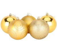 Christmas Concepts® Pack of 5-100mm (4") Large Baubles - Shiny, Matte & Glitter Design - Christmas Decorations (Gold)