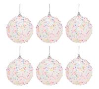 Christmas Concepts® Pack of 6-90mm (3.5") White Glittery Baubles With Multi Coloured Sprinkles - Candy Land Themed Christmas Tree Baubles