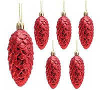 Christmas Concepts® Pack of 6-90mm (3.6") Pine Cone Baubles - Shiny and Glitter Decorated - Luxury Christmas Decorations (Red)