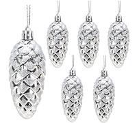 Christmas Concepts® Pack of 6-90mm Pine Cone Baubles - Shiny and Glitter Decorated - Luxury Christmas Decorations (Silver)