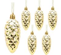 Christmas Concepts® Pack of 6-90mm Shiny & Glitter Decorated Pine Cone Baubles - Christmas Tree Decorations (Gold)