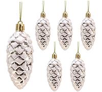 Christmas Concepts® Pack of 6-90mm Shiny & Glitter Decorated Pine Cone Baubles - Christmas Tree Decorations (Champagne)