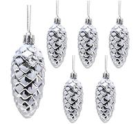 Christmas Concepts® Pack of 6-90mm Shiny & Glitter Decorated Pine Cone Baubles - Christmas Tree Decorations (Graphite)