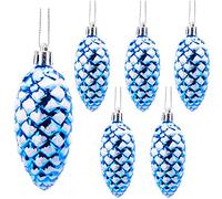 Christmas Concepts® Pack of 6-90mm Shiny & Glitter Decorated Pine Cone Baubles - Christmas Tree Decorations (Royal Blue)