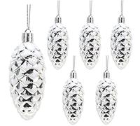 Christmas Concepts® Pack of 6-90mm Shiny & Glitter Decorated Pine Cone Baubles - Christmas Tree Decorations (Silver)