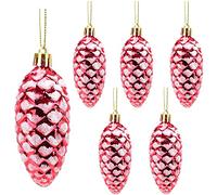Christmas Concepts® Pack of 6-90mm Shiny & Glitter Decorated Pine Cone Baubles - Christmas Tree Decorations (Red)