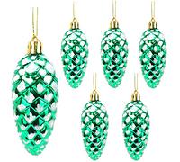 Christmas Concepts® Pack of 6-90mm Shiny & Glitter Decorated Pine Cone Baubles - Christmas Tree Decorations (Emerald Green)