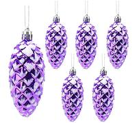 Christmas Concepts® Pack of 6-90mm Shiny & Glitter Decorated Pine Cone Baubles - Christmas Tree Decorations (Purple)