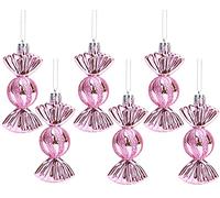 Christmas Concepts® Pack of 6-90mm Sweet Shaped Baubles - Shiny & Glitter Decorated - Christmas Tree Decorations (Baby Pink)