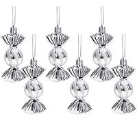 Christmas Concepts® Pack of 6-90mm Sweet Shaped Baubles - Shiny & Glitter Decorated - Christmas Tree Decorations (Silver)