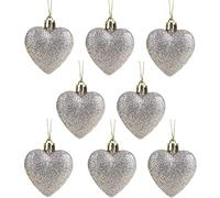 Christmas Concepts® Pack of 8-60mm Heart Shaped Christmas Tree Baubles - Glitter Decorated Baubles (Champagne)