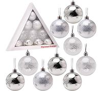 Christmas Concepts® Pack of10-60mm (2.4") Christmas Tree Baubles - Shiny, Matte & Glitter Decorated Baubles (WHITE & SILVER)