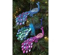 Christmas Concepts® Set of 3-20cm (8 Inch) Peacock Christmas Tree Decorations - 1 Turquoise 1 Ice Blue 1 Purple