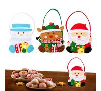 Christmas Cookie Bags - Vibrant Festive Touch, Pack of 3 Christmas Packaging Bags with Handle, Fabric Basket for Sweets, Biscuits, Popcorn Snack, Reusable Christmas Party Gift Bag