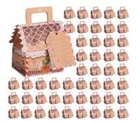 Christmas Cookie Boxes - 3.15 Inch Holiday Dessert | 2.36 Inch Party Supplies - Paper Santa Gingerbread Man Pattern 50 Pieces with Ropes and Cards for Children Adults Christmas