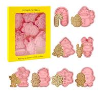 Christmas Cookie Cutter, 8 Pcs Christmas Biscuit Cutters, 3D Pressable Christmas Cookie Stamp-Gingerbread Man, Reindeer, Snowman, Cane, Snowflake, Christmas Tree, Santa for Cookie Baking