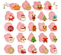 Christmas Cookie Cutter Set, 24 Pcs Embossed Plastic Christmas Biscuit Cutter, 3D Pressable Cookie Stamp Moulds for Kids Family Holiday Baking, DIY Fondant Pastry Cake Decoration