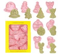 Christmas Cookie Cutter Set, 8-Piece 3D Pressable Christmas Cookie Stamps - Christmas Tree, Snowman, Santa Claus, Bell, Snowflake, Angel, Reindeer and Elf.