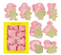 Christmas Cookie Cutter Set,8 Pieces 3D Plastic Stamp Molds Santa Claus Xmas Tree Gingerbread Boy and Girl Snowman Reindeer Cutter Biscuit Cutters for Christmas Baking
