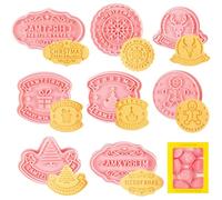 Christmas Cookie Cutter Set,8 Pieces Plastic Christmas Cookie Cookie Cutters and Stamps,Christmas New Year Font Embossed Stamped Fondant Cutters for Baking Set