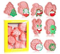Christmas Cookie Cutter Set 8PCS, Xmas Cookie Cutters and Stamps with Santa, Tree, Reindeer, Gingerbread Man Shapes, Christmas Biscuit Cutters Baking Tools for Holiday Baking DIY Decorations & Fun