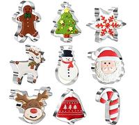 Christmas Cookie Cutter Set,9 PCS-Snowflake,Gingerbread Man,Christmas Tree,Snowman,Reindeer Head,Bell,Santa Face,Reindeer,Candy Cane Stainless Steel Cookie Cutter