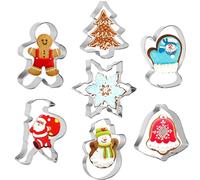 Christmas Cookie Cutter Set,Pecehom 7Pcs Snowflake,Christmas Tree,Gingerbread Man,Santa Claus,Gloves,Bell,Snowman Stainless Xmas Biscuit Cutters for Baking