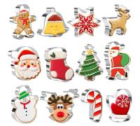 Christmas Cookie Cutters - 12 Pcs Stainless Steel Cutters Gingerbread Man,Christmas Tree,Santa Claus,Snowman,Reindeer,Snowflake,Candy Cane,Bell and More for Biscuit, Fondant, Xmas Party