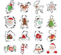Christmas Cookie Cutters, 15 Pcs Winter Holiday Cookie Cutter Set, Holiday Biscuit Molds, Stainless Steel Cookie Cutter with Christmas Tree, Snowman, Gingerbread Man, Snowflake, Candy Cane, Santa...