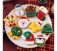 Christmas Cookie Cutters and Stamps,10pcs 3D Pressable Christmas Stamps Pastry Biscuit Cutters-Christmas Tree, Snowman,Santa,Penguin, Elk, Gift Box, Gloves, Socks,Pentagram, X'Mas