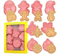 Christmas Cookie Cutters and Stamps, 8pcs 3D Pressable Christmas Cookie Cutter Set- Gingerbread Man, Christmas Tree, Snowman,Santa,Bells,Snowflake,Merry Christmas