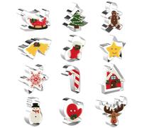 Christmas Cookie Cutters for Baking, 12 PCS Xmas Biscuit Cutters for Kids- Gingerbread Man, Reindeer, Snowman, Cane, Snowflake, Christmas Tree and More Shapes Stainless Steel Holiday Biscuit Cutters