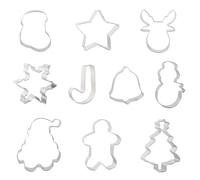 Christmas Cookie Cutters, Fyvadio 10 Pcs Holiday Cookie Cutters Shape - Gingerbread Men, Tree, Snowflake, Cane, Santa Face, Star, Deer, Bell, Stocking and Snow Man Cookie Cutter for Baking