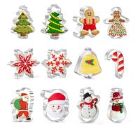 Christmas Cookie Cutters Set, 12 PCS Stainless Steel Holiday Cookie Molds - Santa Claus, Crutch, Snowman, Snowflake, Christmas Tree, Gingerbread Man, Bell Shapes, Perfect for Christmas Baking