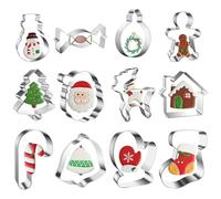 Christmas Cookie Cutters Set 12PCS, Stainless Steel Baking Supplies Include Christmas Tree, Gingerbread Man, Snowflake, Santa Claus and More Festive Shapes for Holiday Cookies, Fondant, Family Fun