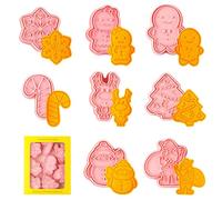 Christmas Cookie Cutters Set, 8pcs 3D Pressable Biscuit Cutters, Xmas Cookie Cutters with Plunger Stamps - Gingerbread Man/Gris, Reindeer, Snowman, Santa, Cane, Snowflake, Christmas Tree Baking Molds