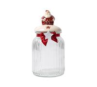 Christmas Cookie Jar Glass with Ceramic Novelty Lid for Christmas Sweets Chocolates Candies Biscuits Nuts Containers Kitchen Decor (Santa Claus)