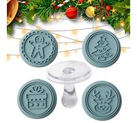 Christmas Cookie Stamp Cute Christmas Holiday Reusable Smooth Round | Winter Holiday Pastry Cookie Stamp Set for Kitchen Bakery Home Cafe Restaurant School Classroom Studio Canteen Blue
