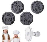Christmas Cookie Stamp Safe Round Non-Stick Reusable | Cookie Cutter Mold Press Set for Kitchen Home Cafe Restaurant School Classroom Studio Canteen Diner Gray