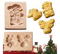 Christmas Cookie Stamps, Set of 2 Wooden Cookie Molds, Reusable 3D Snowman & Bell Deer Biscuit Cutter for Gingerbread, Cakes, DIY Holiday Baking Press Stamps Tools Gift for Xmas