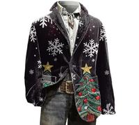 Christmas Corduroy Blazer for Men Novelty Xmas Printed Jacket Classic V Neck Button Tops Comfy Plus Size Blazer with Pockets for Ugly Xmas Holiday Party (A-Black, XXXL)