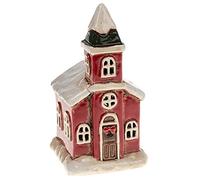 Christmas Cornish Village Pottery Lantern Red Church Tea Light Holder - 15cm
