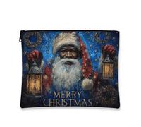 Christmas Cosmetic Bag, Santa Claus Vintage Holiday Makeup Pouch for Women, Portable Zipper Toiletry Organizer, Seasonal Travel Bag, Blue, 7x9 Inch, Santa