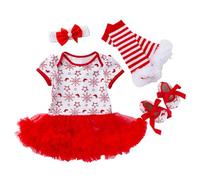 Christmas Costume 4Pcs Newborn Baby Girls Christmas Outfit Headband Tutu Dress Leg Warmer Shoes Set for Baby Girl 0~24 Months Fancy Dress Santa Costume