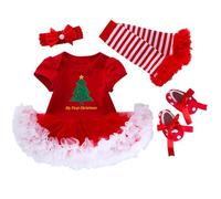Christmas Costume 4Pcs Newborn Baby Girls Christmas Outfit Headband Tutu Dress Leg Warmer Shoes Set for Baby Girl 0~24 Months Fancy Dress Santa Costume