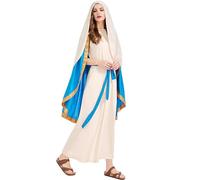 Christmas Costume, Biblical Costumes for Women, Religious Virgin Mary Costume with Skirt, Cape, Headscarf & Belt for Christmas Cosplay, M