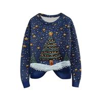 Christmas Costume Christmas Sweater Long Sleeve Eve Clothes Vintage Sweatshirt to Gathering Resistant Elegant Sweater at Party Printed Tops for Parade Royal Blue S